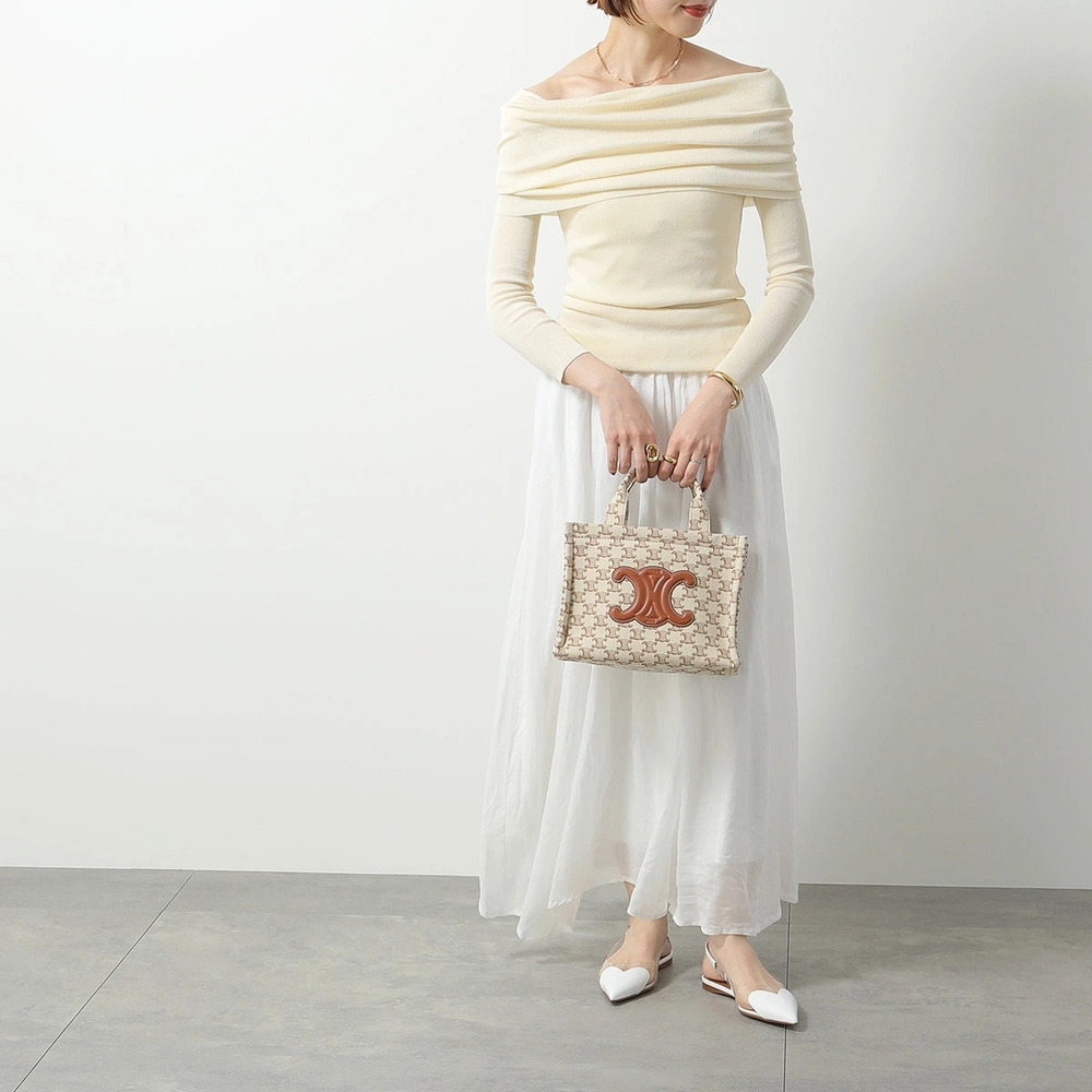 Celine Cabas Tote Bag Shoulder Triomphe White